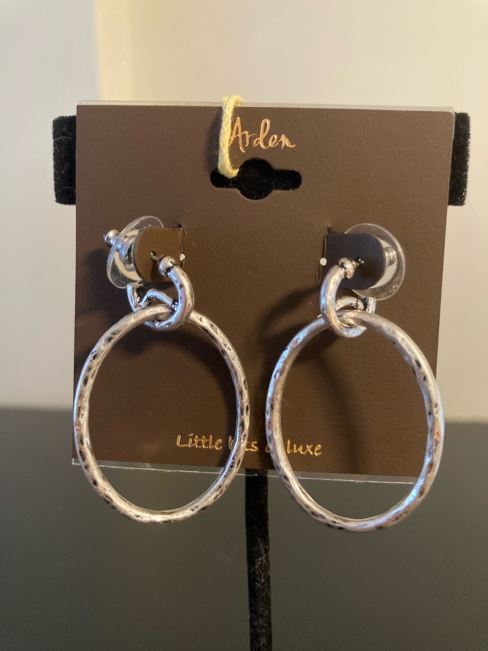 Ardene Silver Hammered Double Hoop Drop Earrings